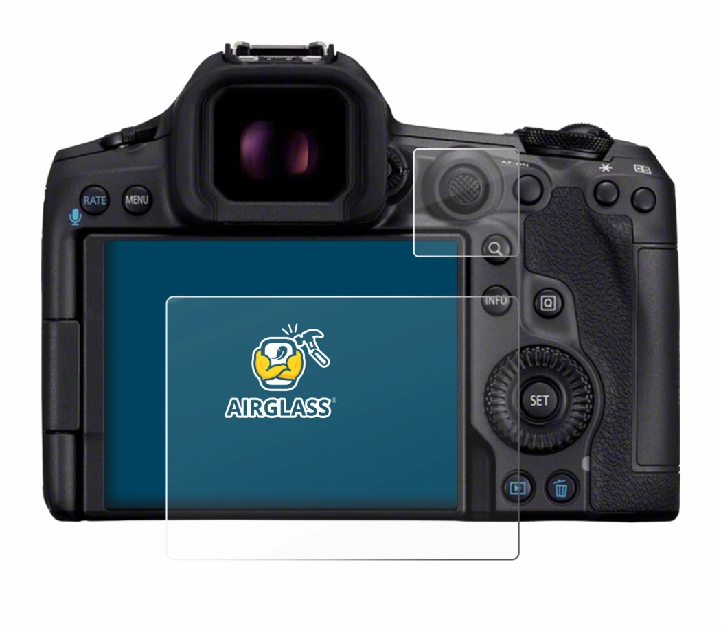 Image of the device Canon EOS R5 Mark II with a wide variety of screen protectors.
