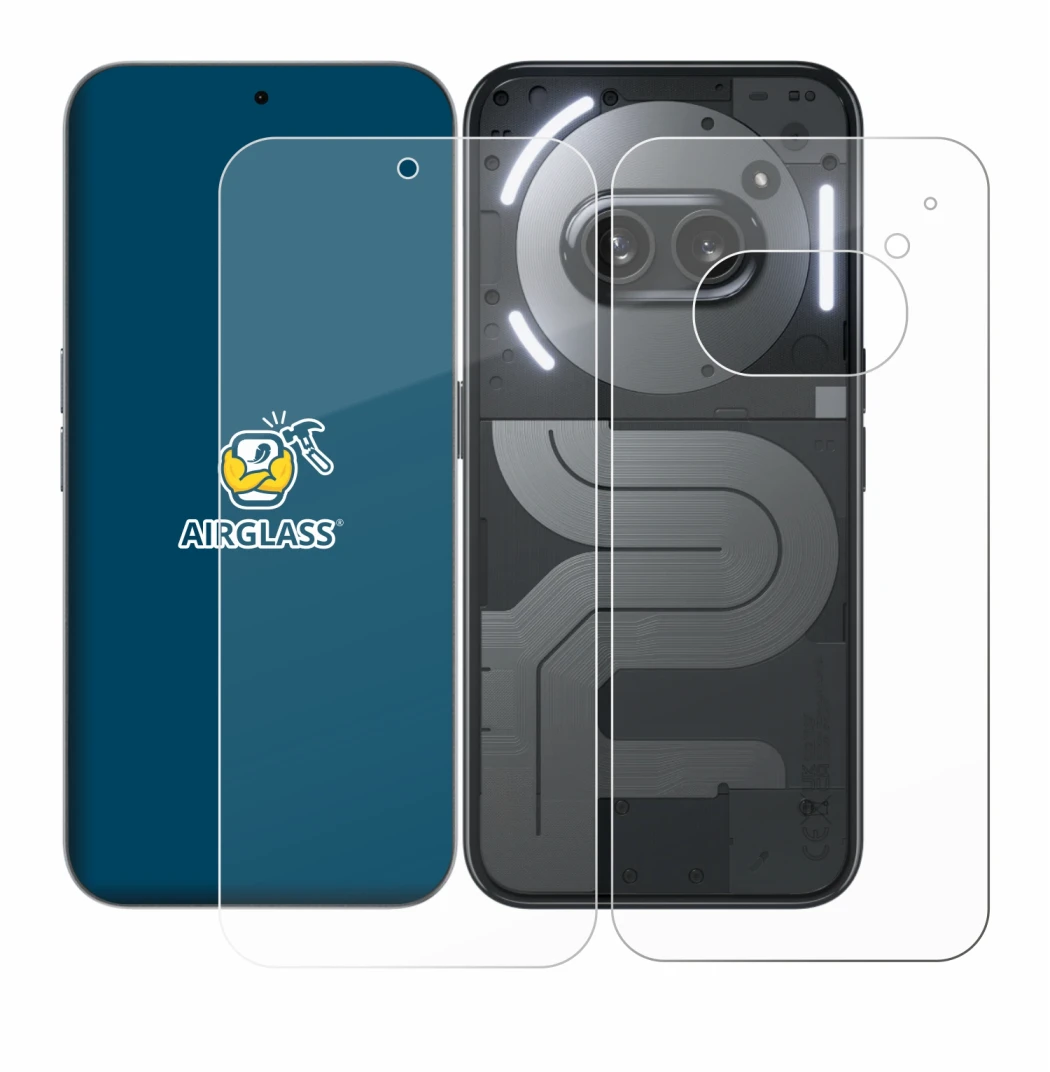Image of the device Nothing Phone (2a) Plus (Front+Back) with a wide variety of screen protectors.