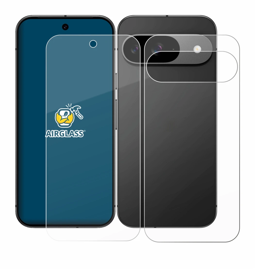 Image of the device Google Pixel 9 (Front+Back) with a wide variety of screen protectors.