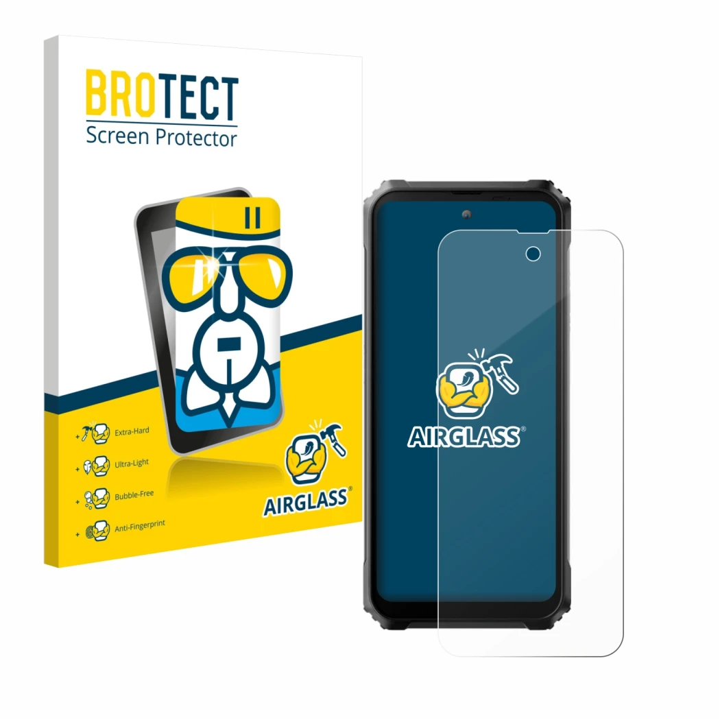 Front side of a product packaging with the brand logo BROTECT. Next to it is the device Blackview BL9000 Pro shown with the co