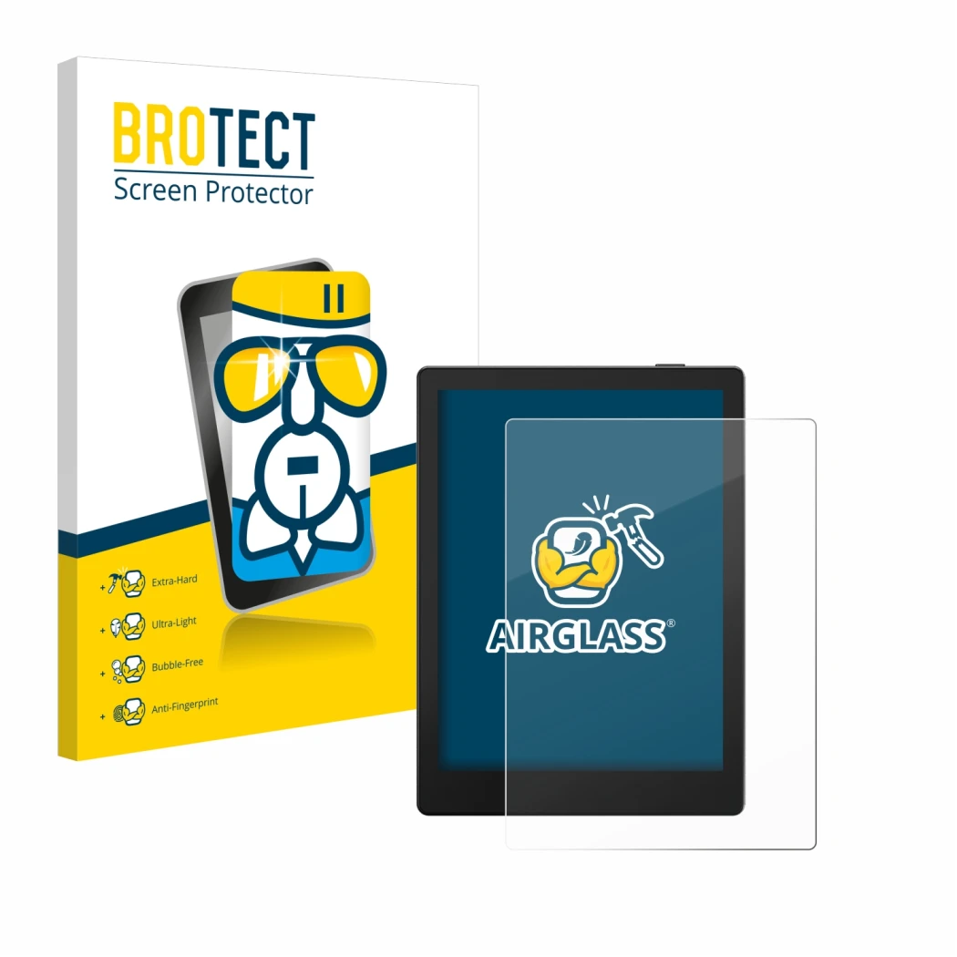 Front side of a product packaging with the brand logo BROTECT. Next to it is the device Boox Go 6 shown with the corresponding