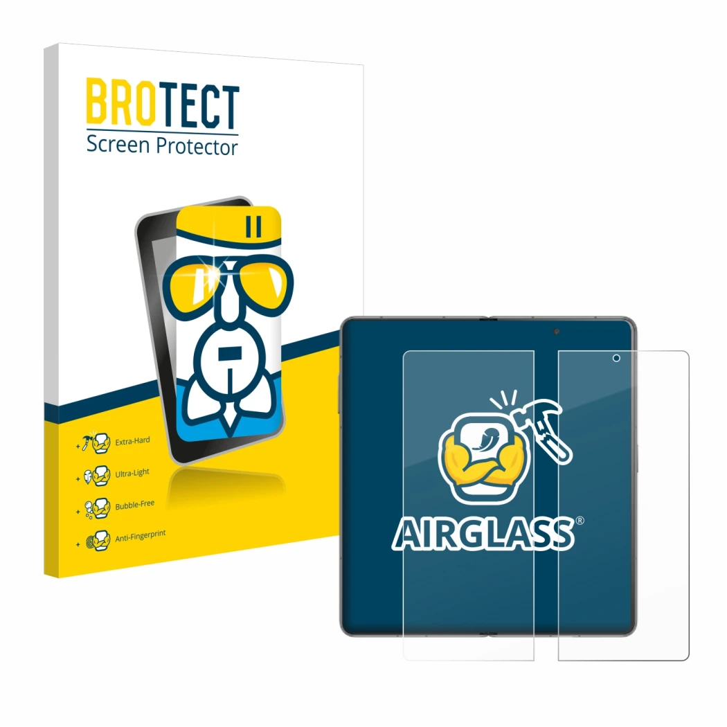 Front side of a product packaging with the brand logo BROTECT. Next to it is the device Honor Magic V3 (inneres Display) shown