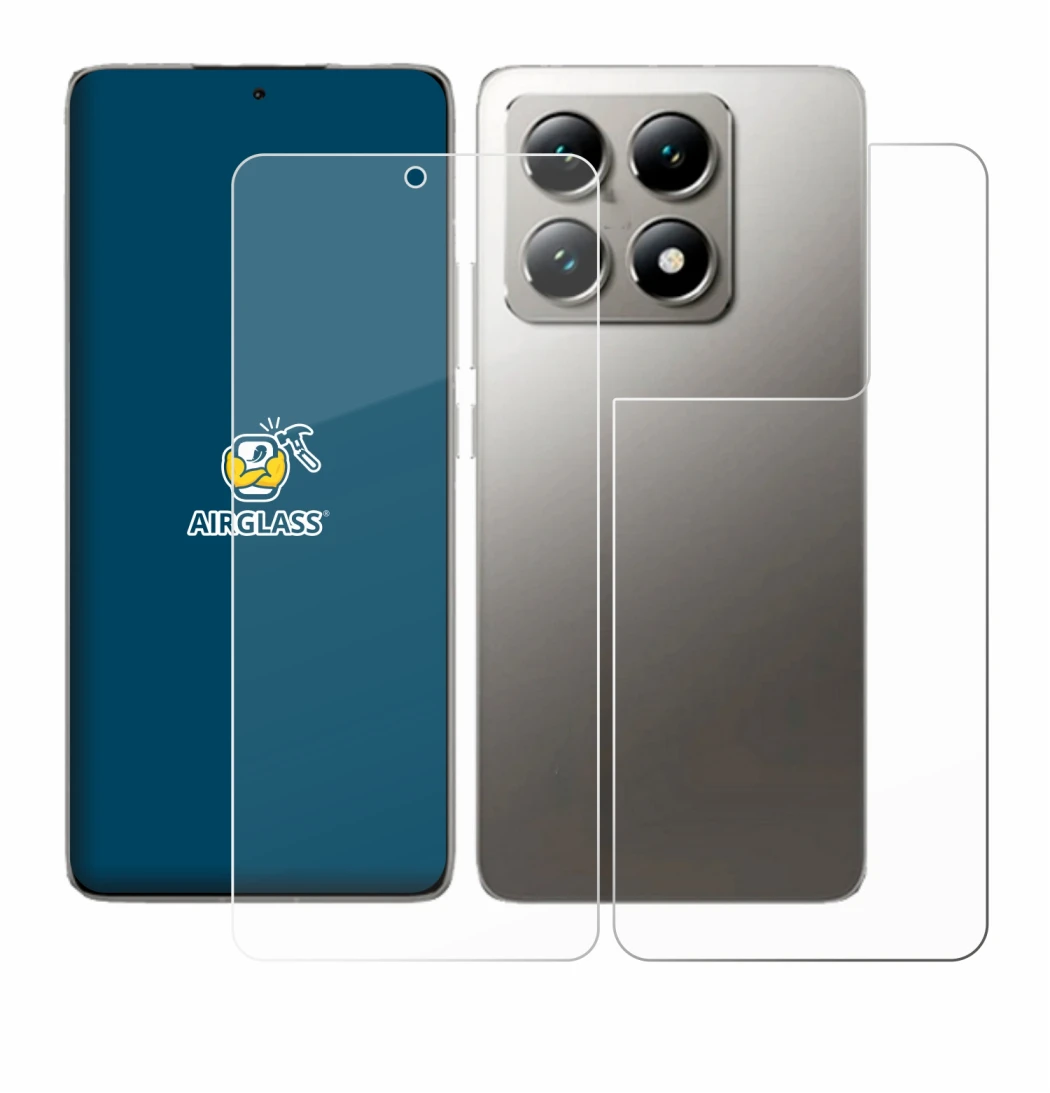 Image of the device Xiaomi 14T Pro (Front+Back) with a wide variety of screen protectors.