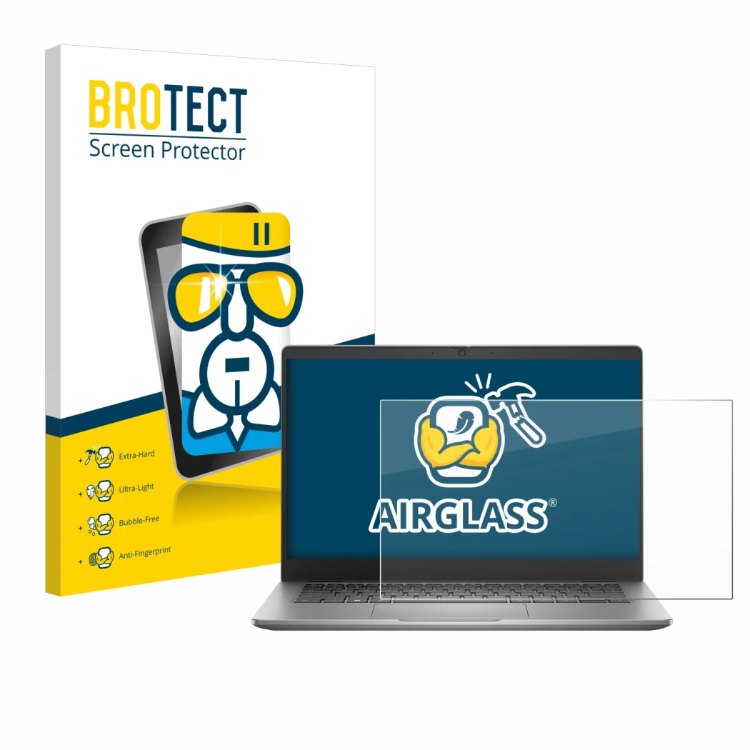 Front side of a product packaging with the brand logo BROTECT. Next to it is the device Dell Latitude 3340 Laptop 13.3