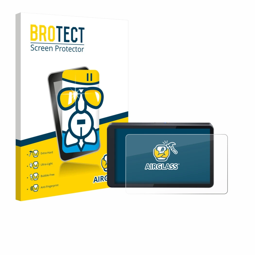 Front side of a product packaging with the brand logo BROTECT. Next to it is the device CARabc DB601 shown with the correspond