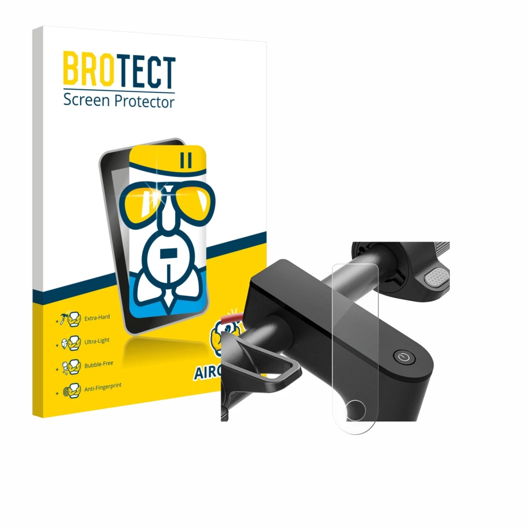 Front side of a product packaging with the brand logo BROTECT. Next to it is the device Xiaomi Electric Scooter 4 shown with t