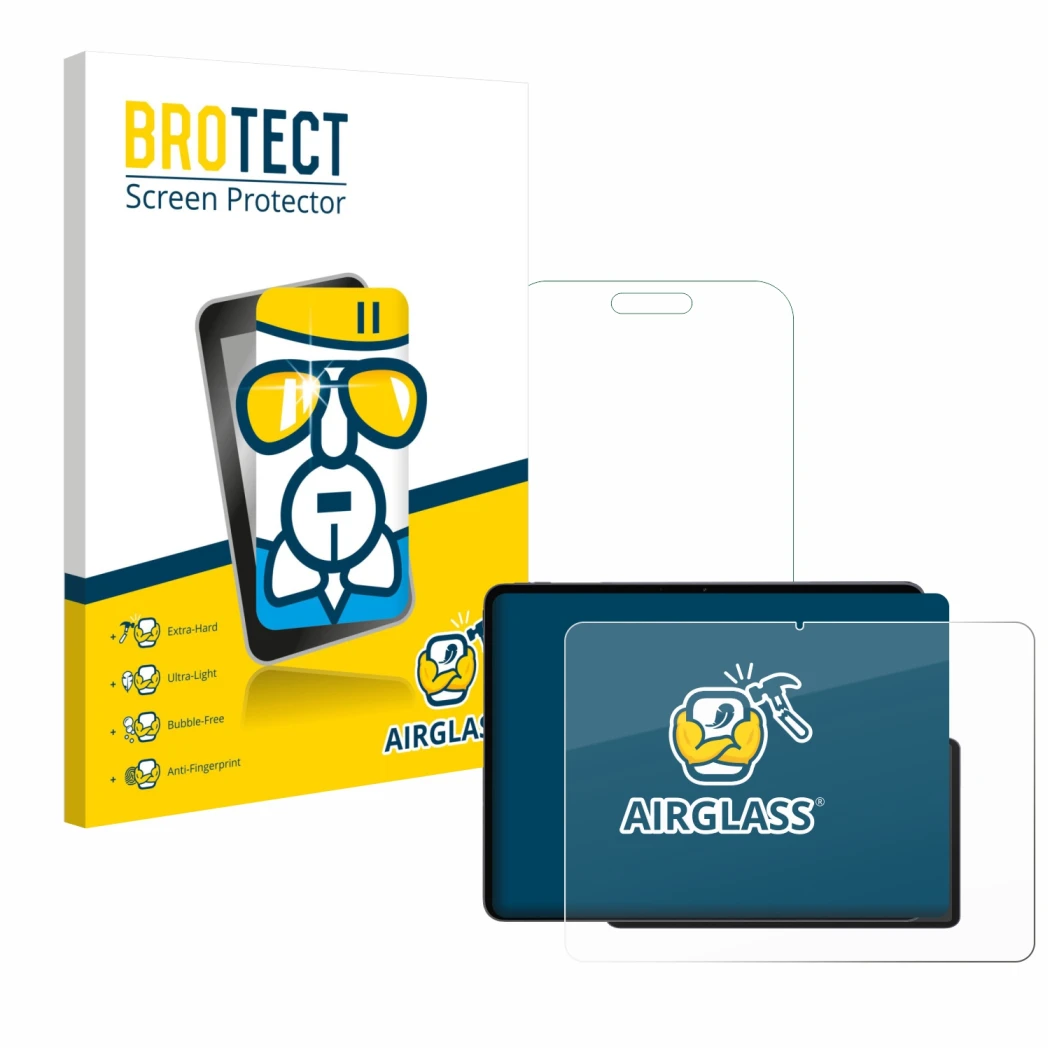 Front side of a product packaging with the brand logo BROTECT. Next to it is the device OnePlus Pad 3 shown with the correspon