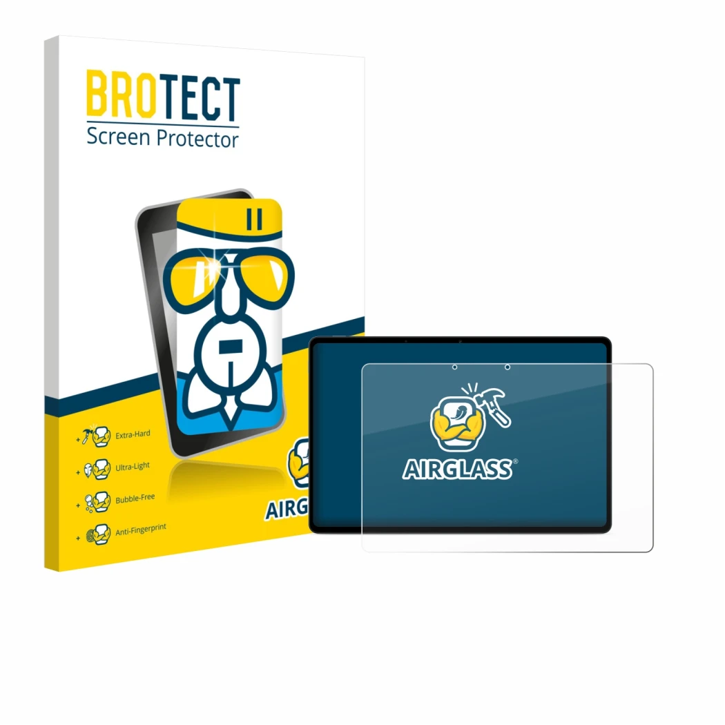 Front side of a product packaging with the brand logo BROTECT. Next to it is the device OnePlus Pad Lite shown with the corres