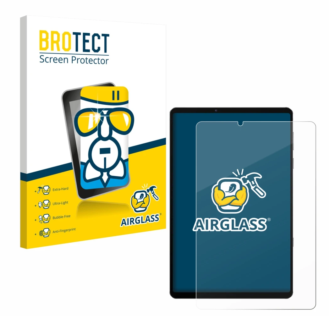 Front side of a product packaging with the brand logo BROTECT. Next to it is the device Lenovo Legion Y700 2022 shown with the