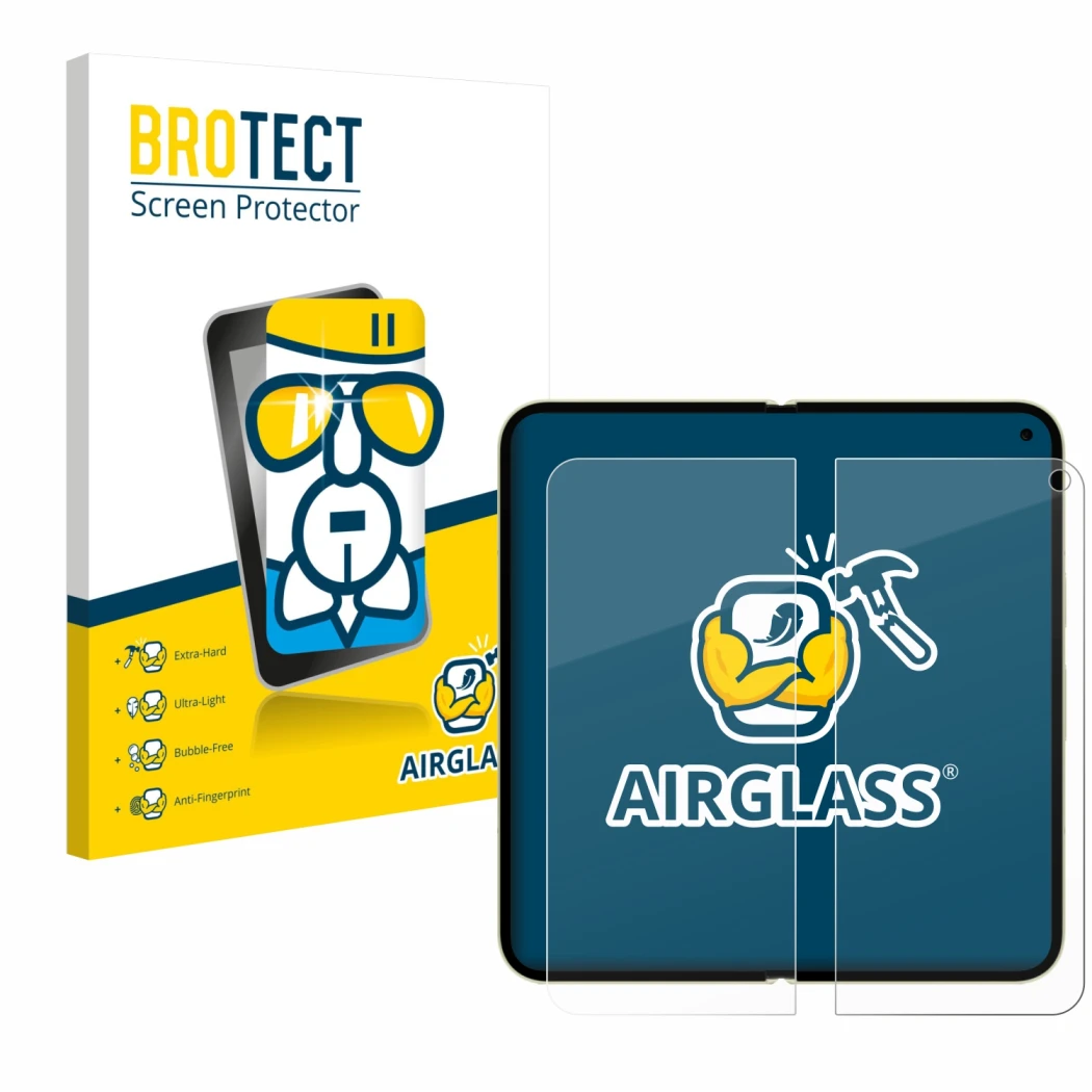 Front side of a product packaging with the brand logo BROTECT. Next to it is the device Google Pixel 10 Pro Fold (Inner displa