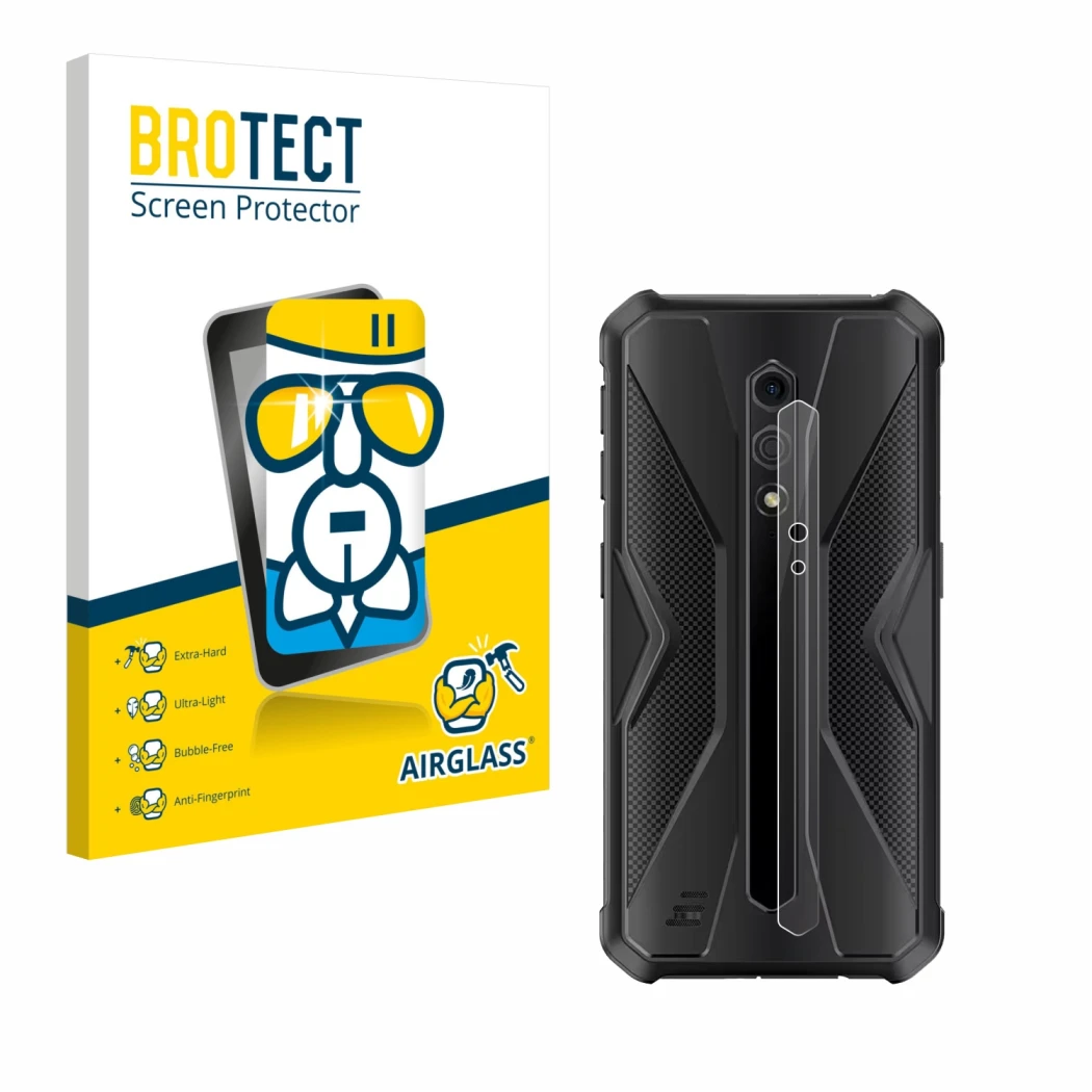 Front side of a product packaging with the brand logo BROTECT. Next to it is the device Ulefone Armor X12 Pro (ONLY Camera Len