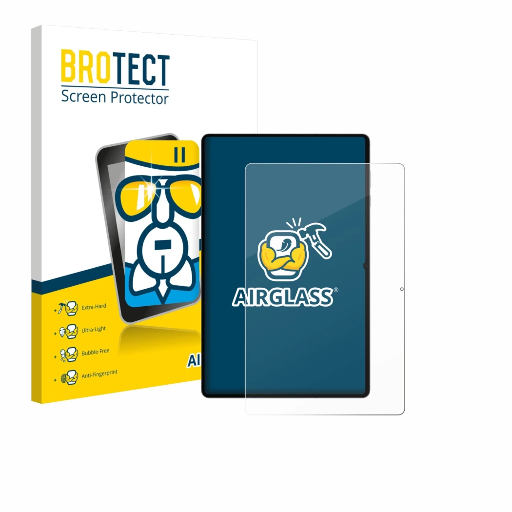 Front side of a product packaging with the brand logo BROTECT. Next to it is the device Samsung Galaxy Tab S11 Ultra (portrait