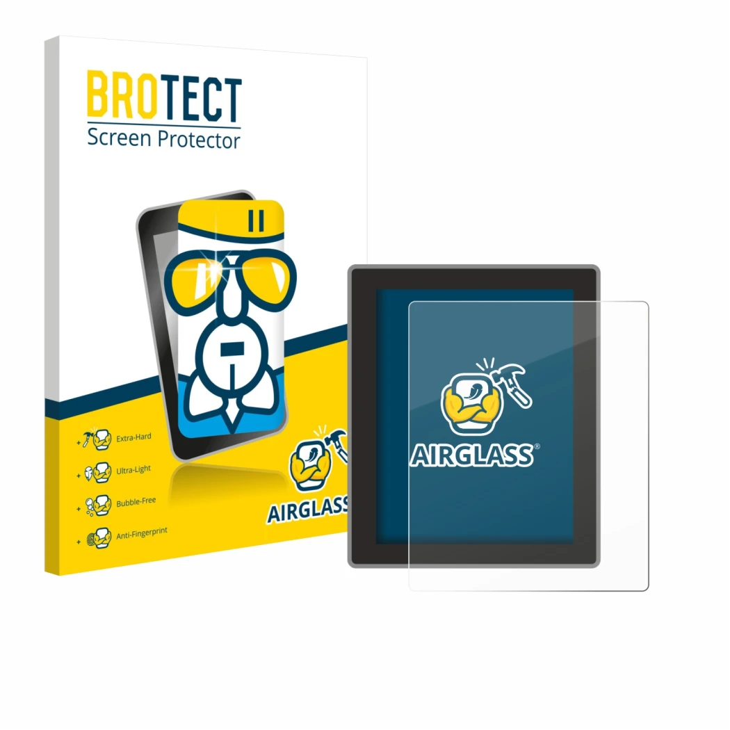 Front side of a product packaging with the brand logo BROTECT. Next to it is the device Peterson Strobostomp Mini shown with t