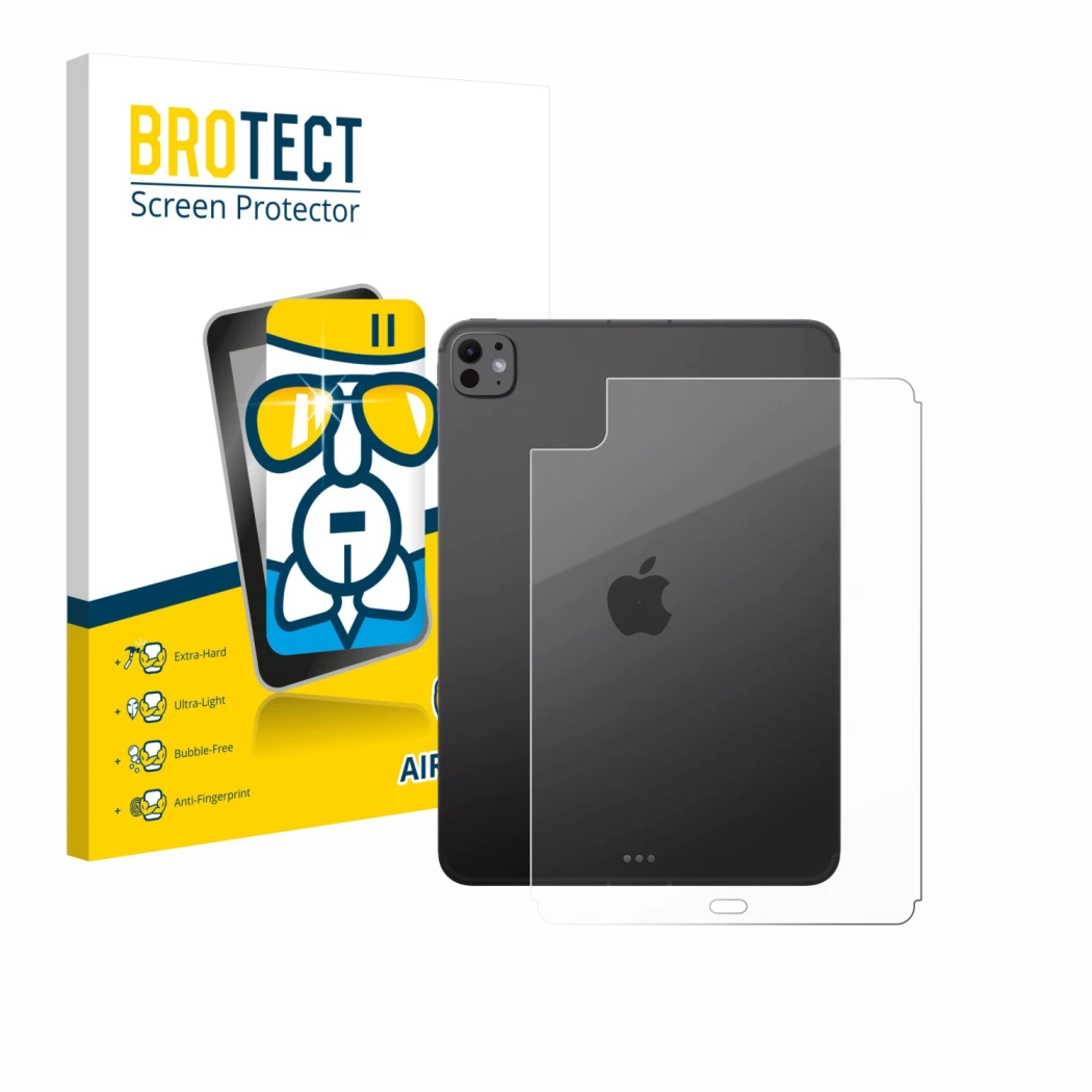 Front side of a product packaging with the brand logo BROTECT. Next to it is the device Apple iPad Pro 11