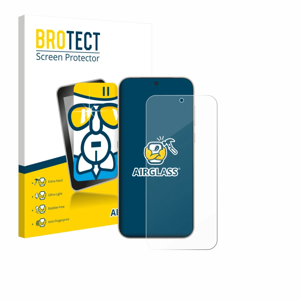 Front side of a product packaging with the brand logo BROTECT. Next to it is the device OnePlus 15 shown with the correspondin
