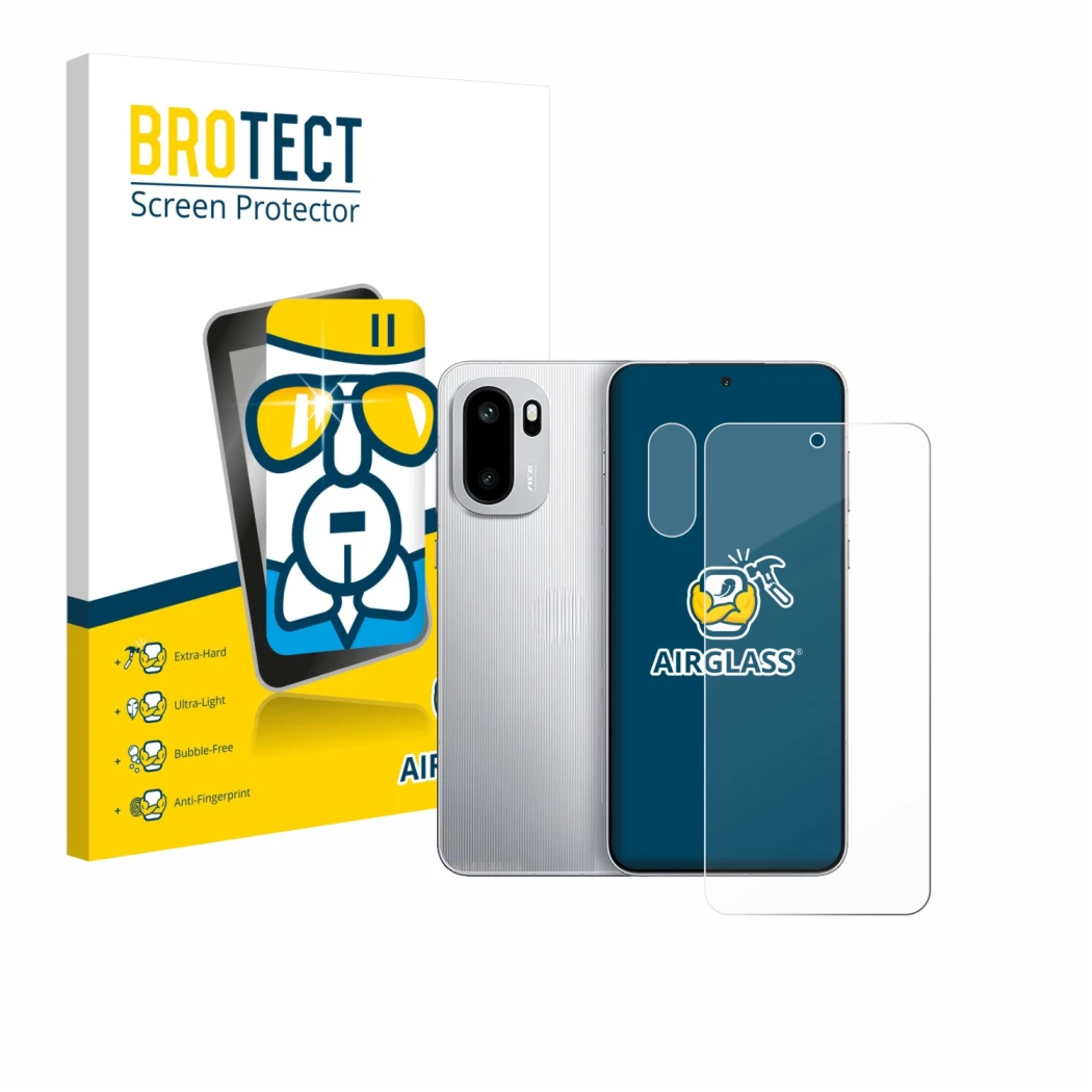 Front side of a product packaging with the brand logo BROTECT. Next to it is the device OnePlus Ace 6 (Front+Camera) shown wit