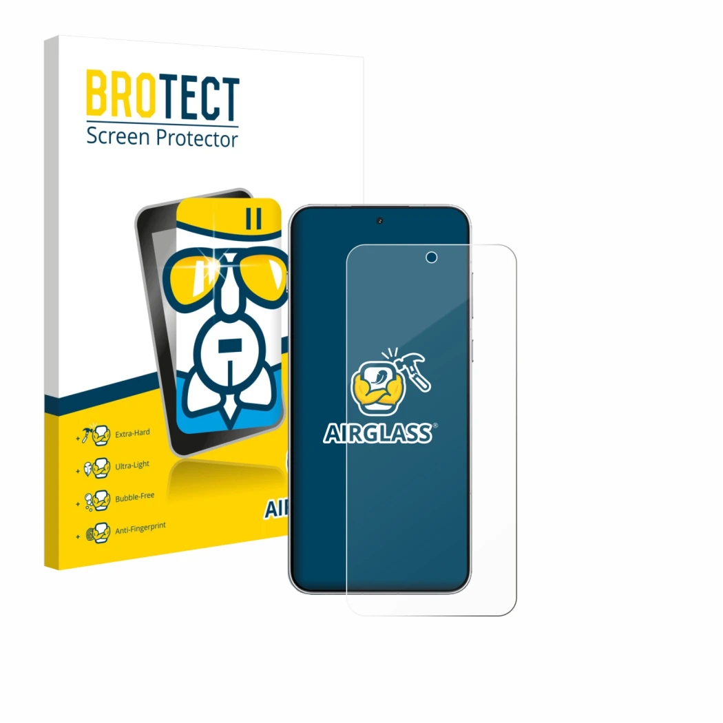Front side of a product packaging with the brand logo BROTECT. Next to it is the device OnePlus 15R shown with the correspondi