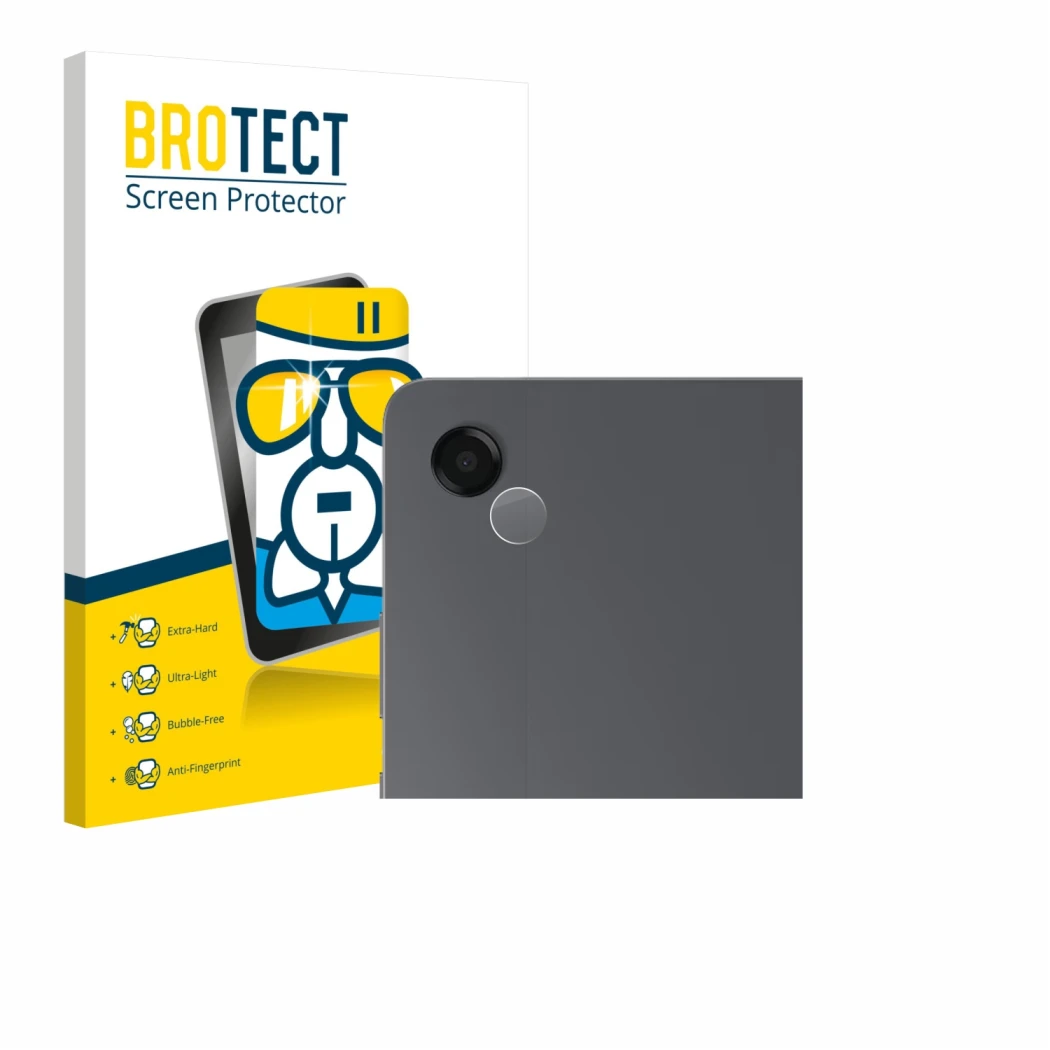 Front side of a product packaging with the brand logo BROTECT. Next to it is the device Samsung Galaxy Tab A11 Plus 5G 11