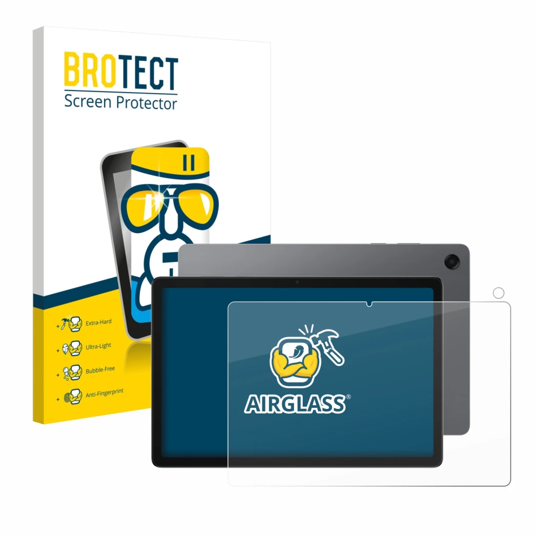 Front side of a product packaging with the brand logo BROTECT. Next to it is the device Samsung Galaxy Tab A11 Plus 11