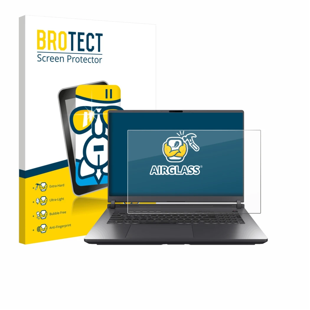 Front side of a product packaging with the brand logo BROTECT. Next to it is the device ASUS ROG Strix G18 G815 2025 shown wit