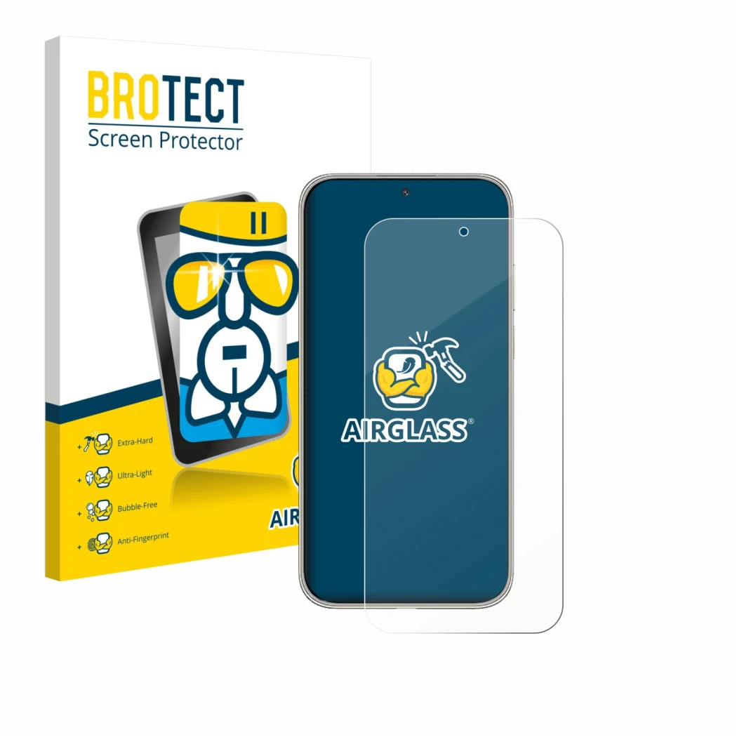 Front side of a product packaging with the brand logo BROTECT. Next to it is the device Huawei Mate 70 Air shown with the corr