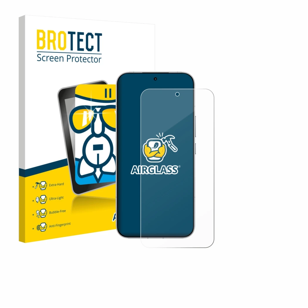 Front side of a product packaging with the brand logo BROTECT. Next to it is the device Xiaomi Poco F8 Ultra shown with the co