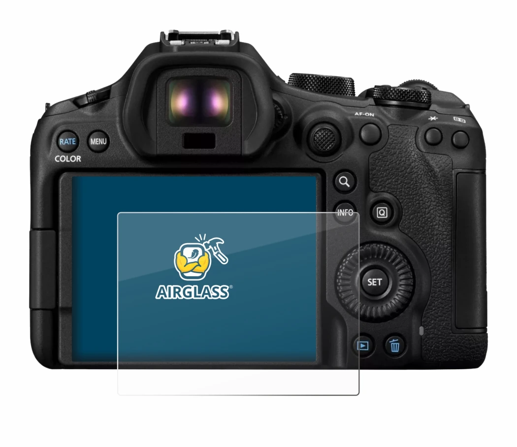 Image of the device Canon EOS R6 Mark III with a wide variety of screen protectors.