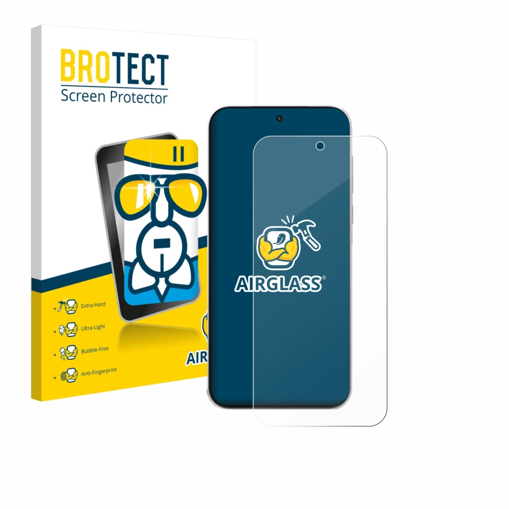 Front side of a product packaging with the brand logo BROTECT. Next to it is the device OnePlus Turbo 6V shown with the corres