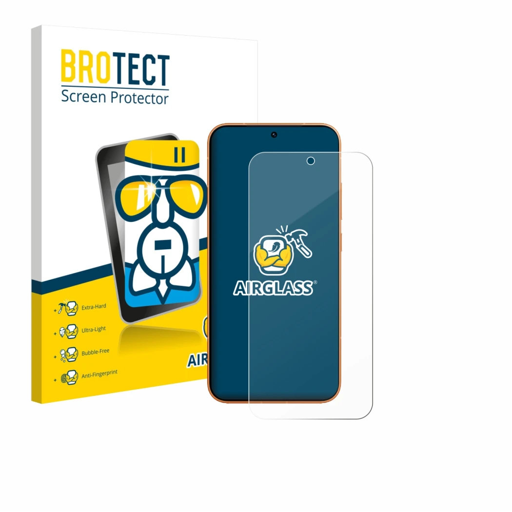Front side of a product packaging with the brand logo BROTECT. Next to it is the device Honor Magic 8 Pro Lite shown with the 