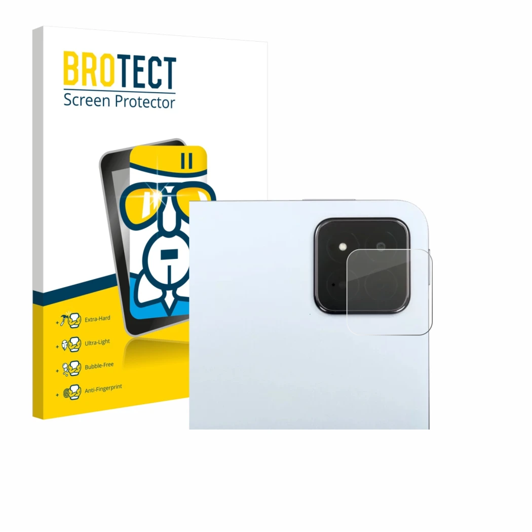 Front side of a product packaging with the brand logo BROTECT. Next to it is the device Xiaomi Pad 7 Pro (ONLY Camera Lens) sh