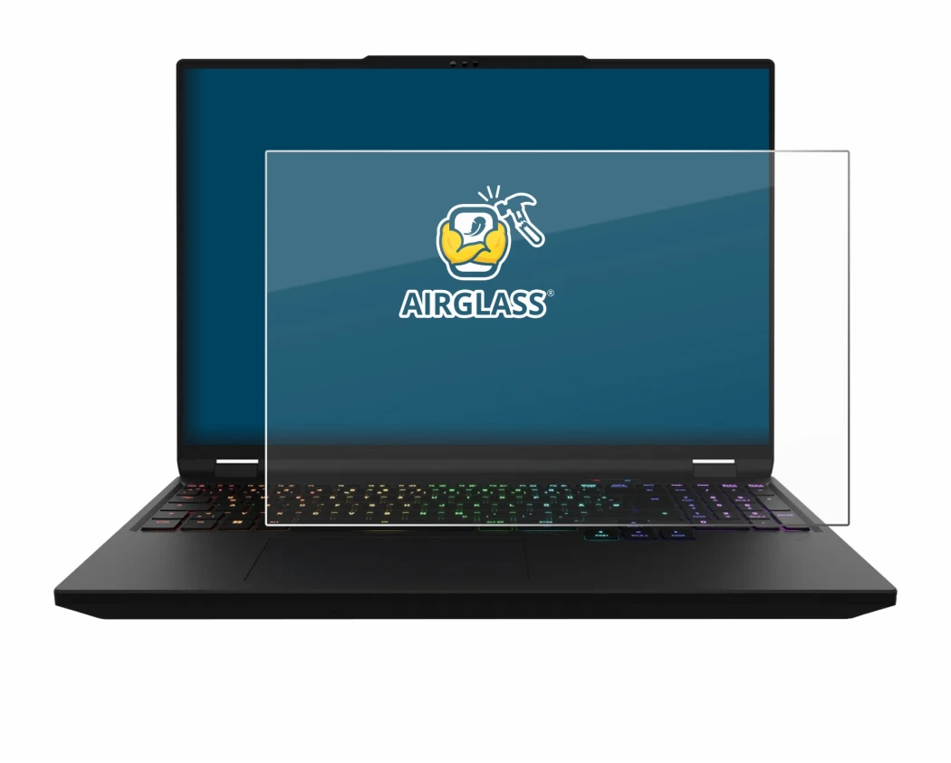 Image of the device XMG Apex 16 Max with a wide variety of screen protectors.