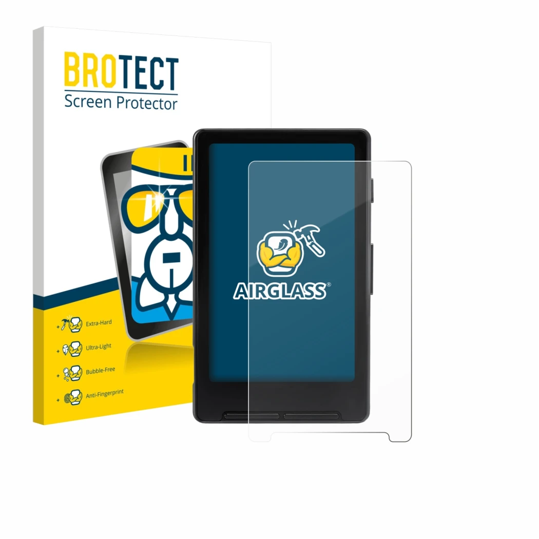 Front side of a product packaging with the brand logo BROTECT. Next to it is the device Xteink X4 shown with the corresponding