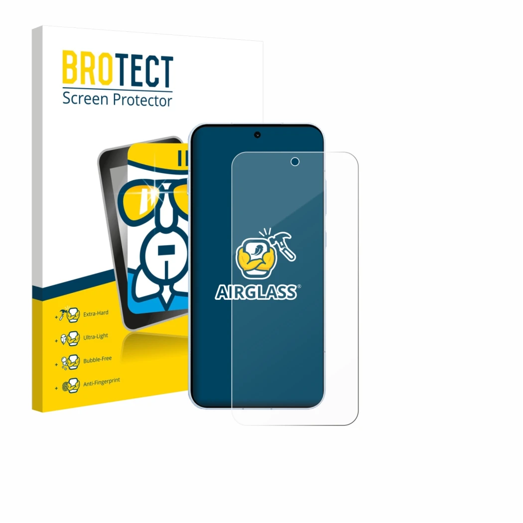 Front side of a product packaging with the brand logo BROTECT. Next to it is the device Oppo Find X8s shown with the correspon