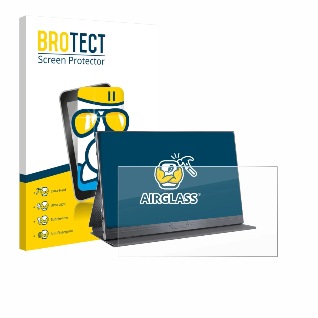 Front side of a product packaging with the brand logo BROTECT. Next to it is the device CUIUIC GS156B2 shown with the correspo