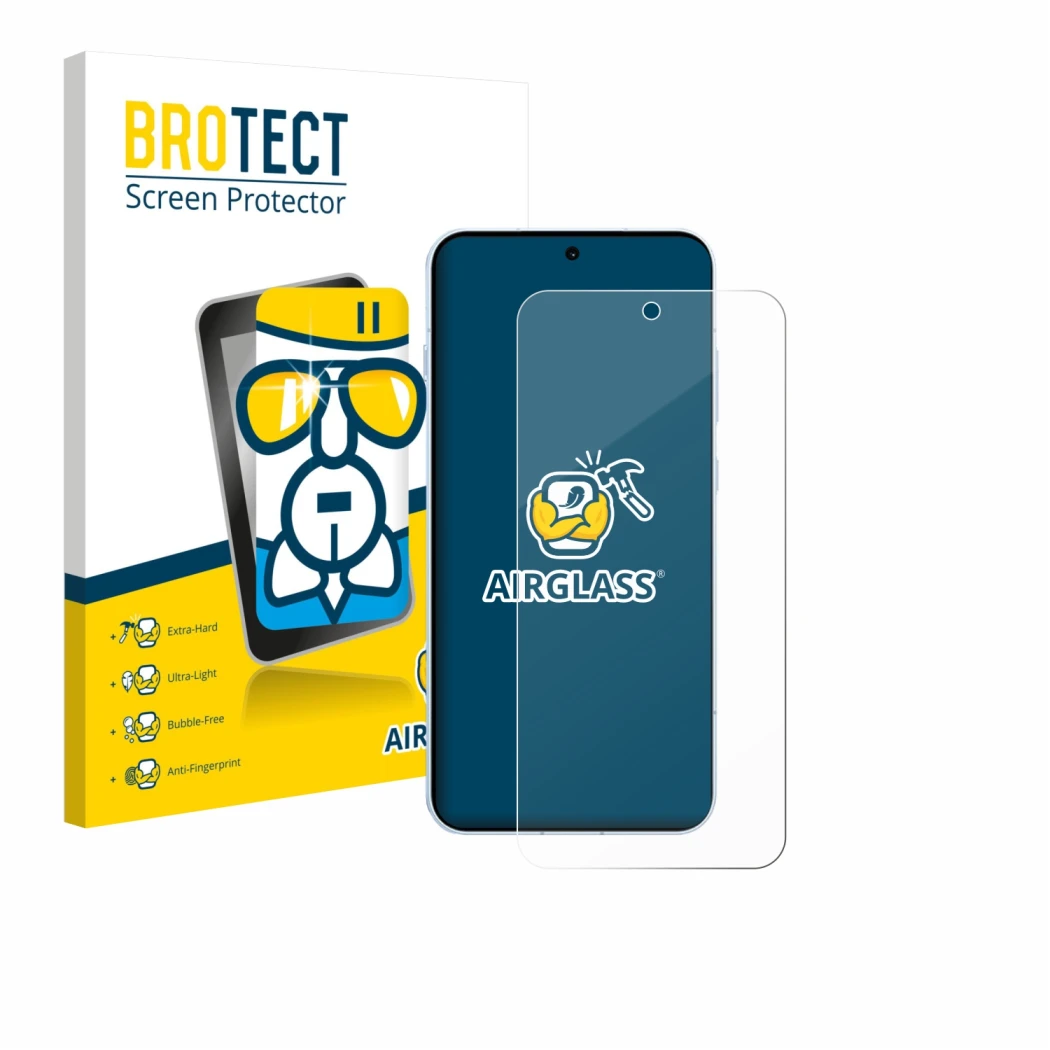 Front side of a product packaging with the brand logo BROTECT. Next to it is the device Oppo Find X8s 4G shown with the corres