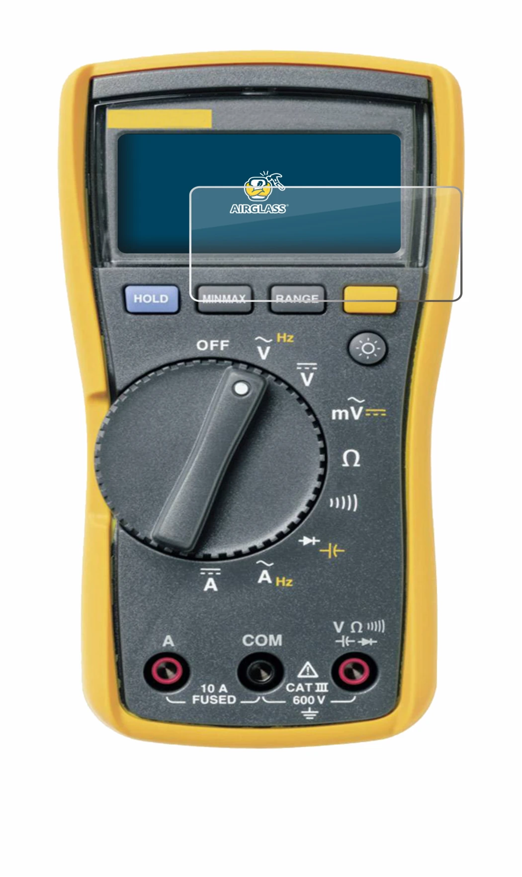 Image of the device Fluke 115 with a wide variety of screen protectors.