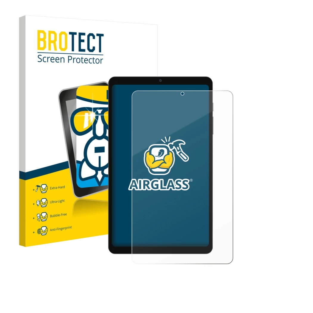 Front side of a product packaging with the brand logo BROTECT. Next to it is the device Blackview Link 2 8.68