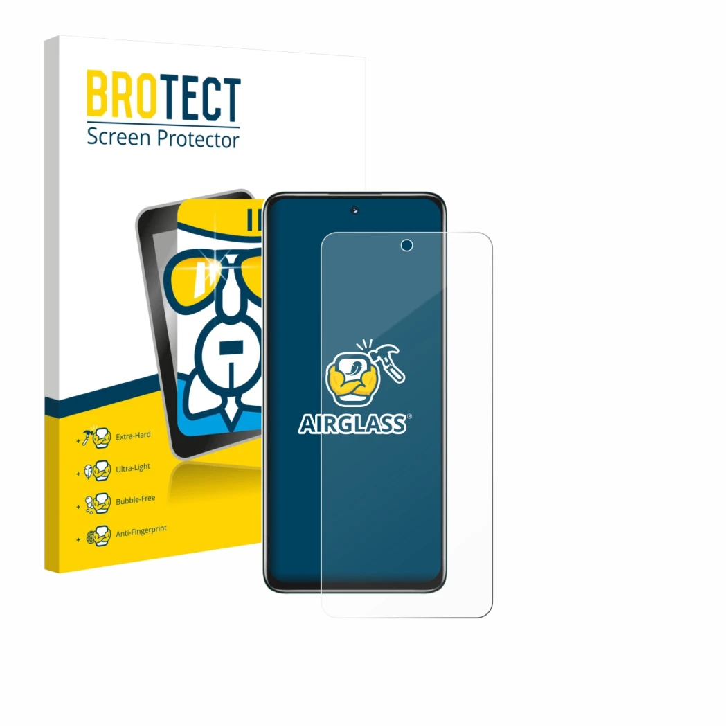 Front side of a product packaging with the brand logo BROTECT. Next to it is the device Huawei Nova Y73 shown with the corresp