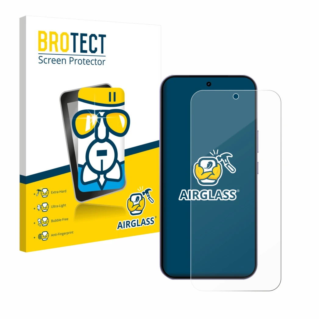 Front side of a product packaging with the brand logo BROTECT. Next to it is the device realme 16 Pro shown with the correspon