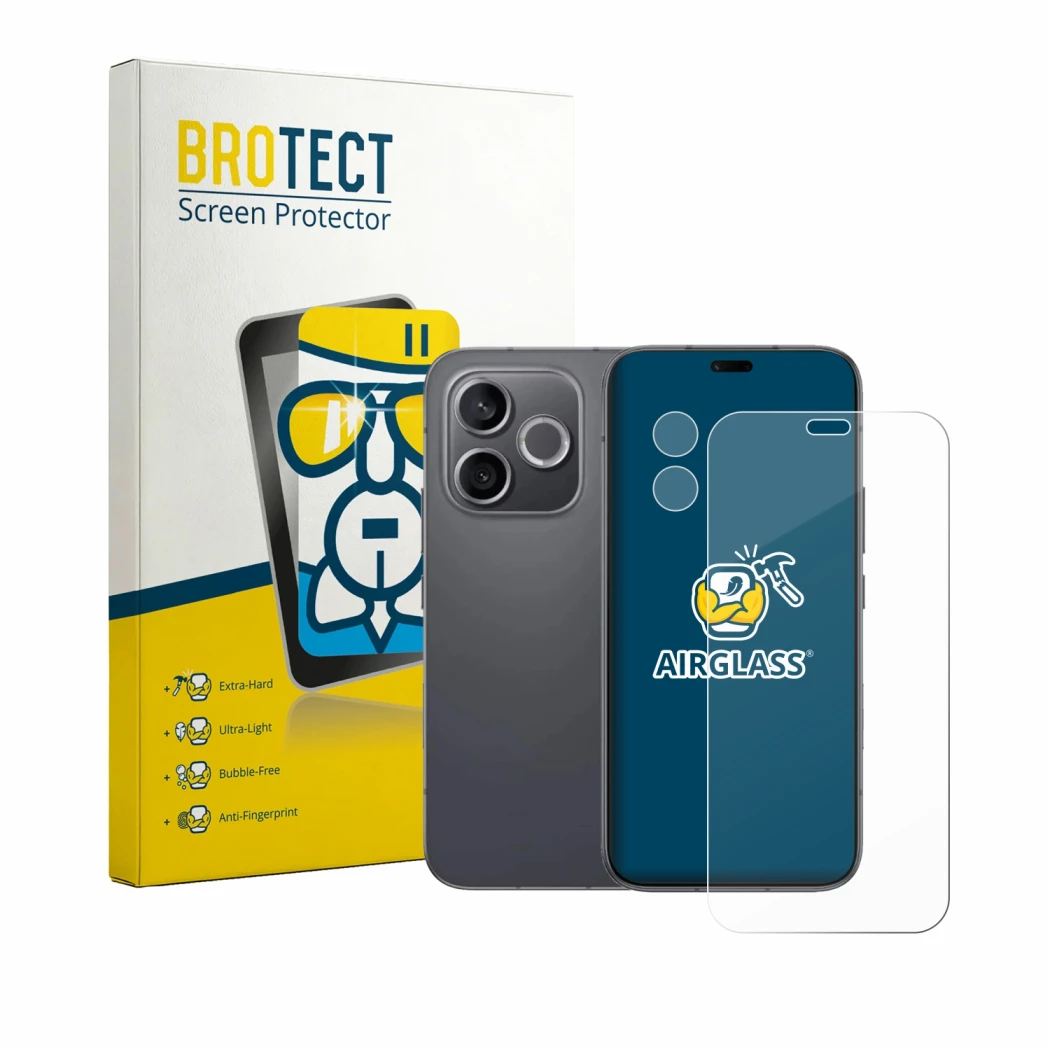 Front side of a product packaging with the brand logo BROTECT. Next to it is the device Honor 600 Lite (Front+Camera) shown wi