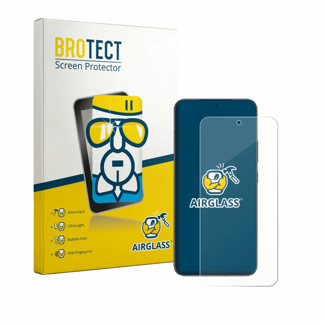 Front side of a product packaging with the brand logo BROTECT. Next to it is the device Honor Power 2 shown with the correspon