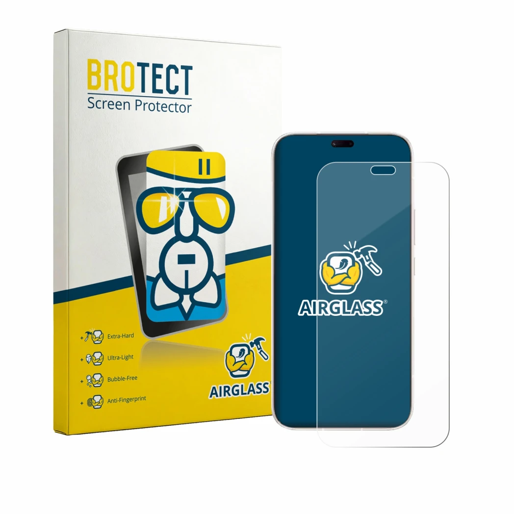 Front side of a product packaging with the brand logo BROTECT. Next to it is the device Honor Play 11 Plus shown with the corr