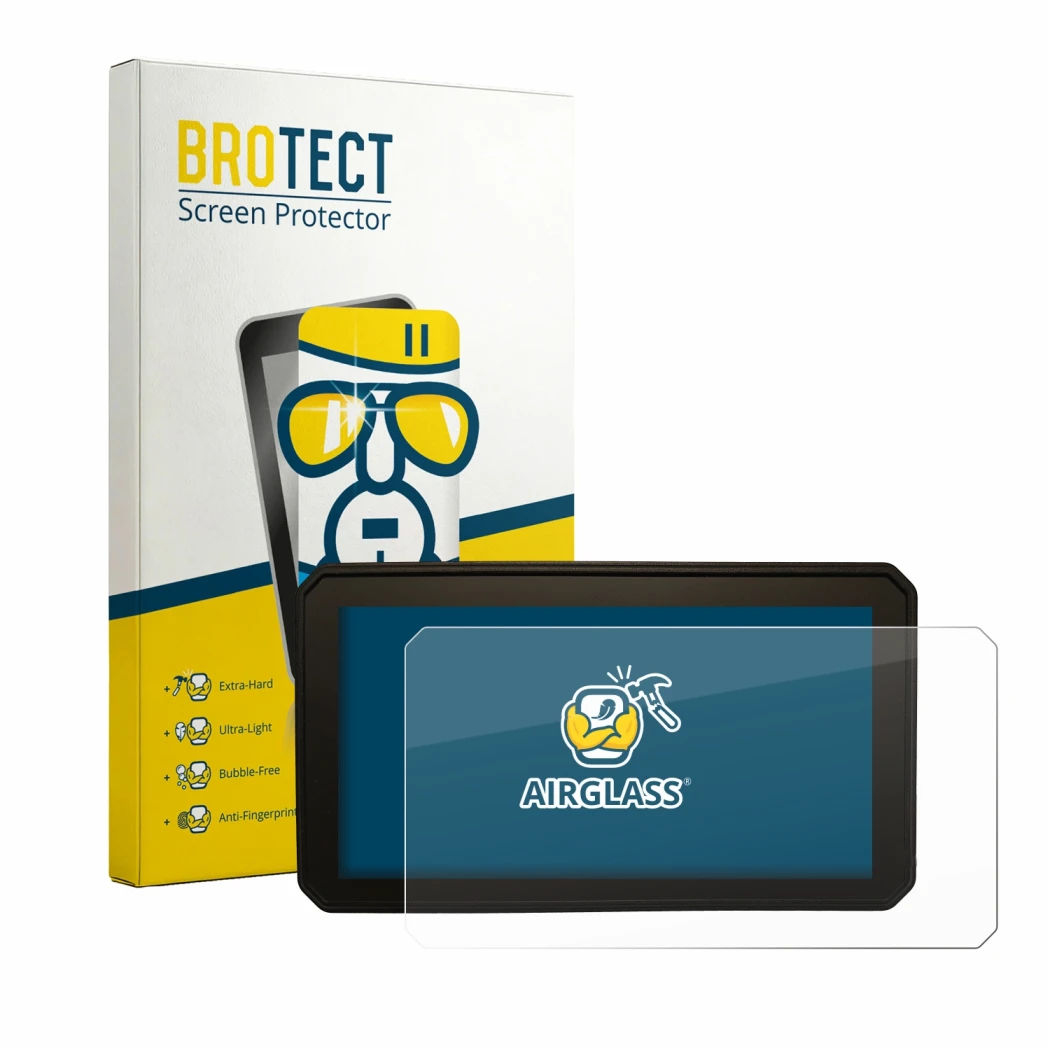 Front side of a product packaging with the brand logo BROTECT. Next to it is the device Interphone Sync55B shown with the corr
