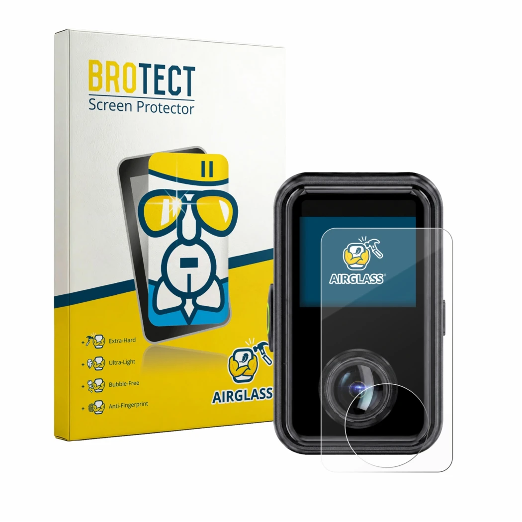 Front side of a product packaging with the brand logo BROTECT. Next to it is the device Vantrue E360 Ace shown with the corres