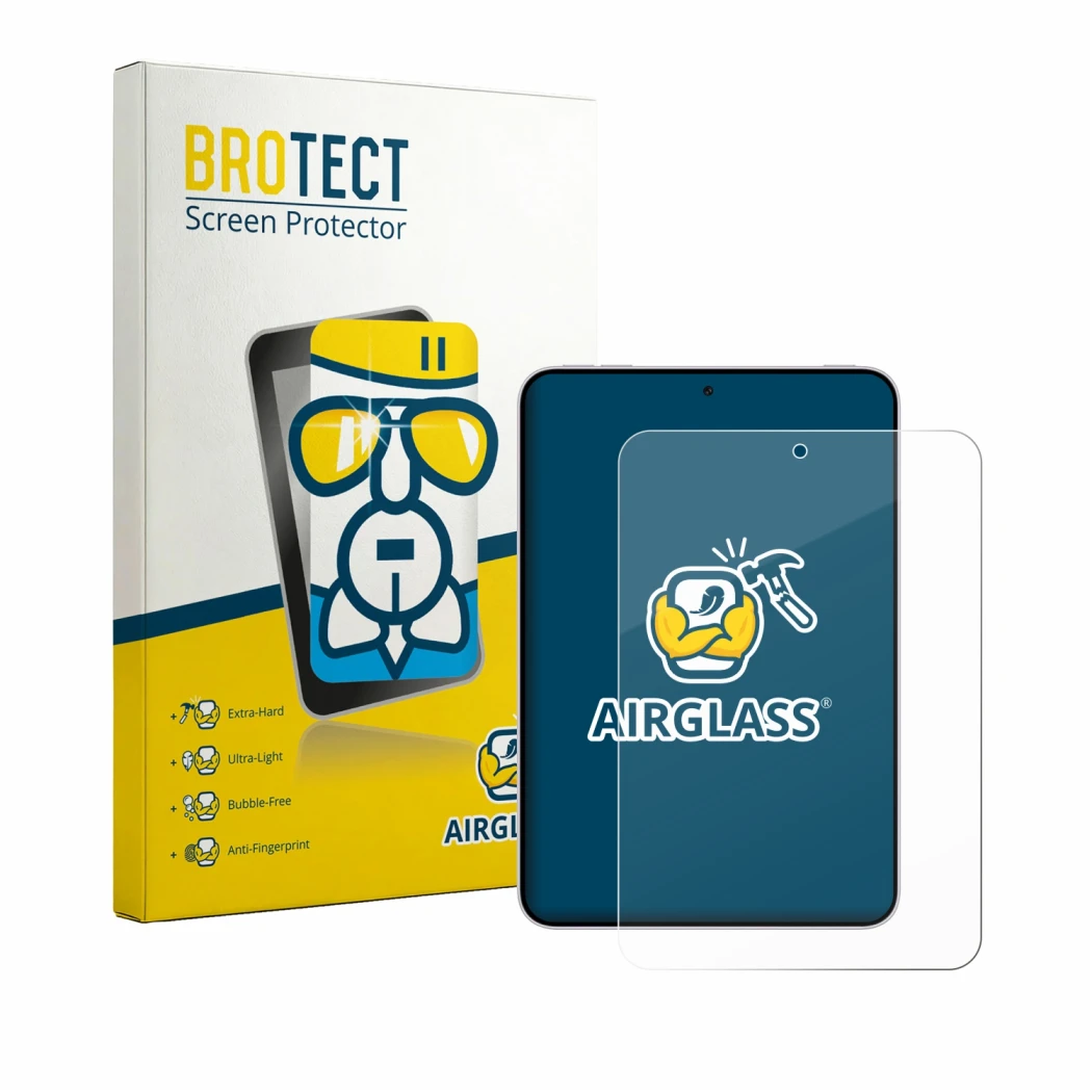 Front side of a product packaging with the brand logo BROTECT. Next to it is the device Oppo Pad Mini shown with the correspon