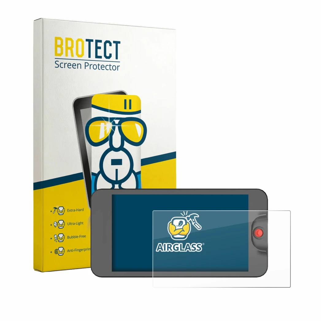 Front side of a product packaging with the brand logo BROTECT. Next to it is the device Osee T5 Plus shown with the correspond