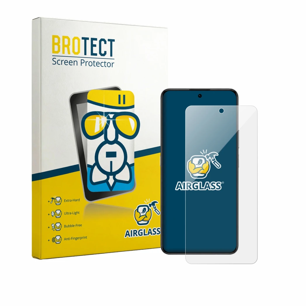Front side of a product packaging with the brand logo BROTECT. Next to it is the device Honor X8d shown with the corresponding