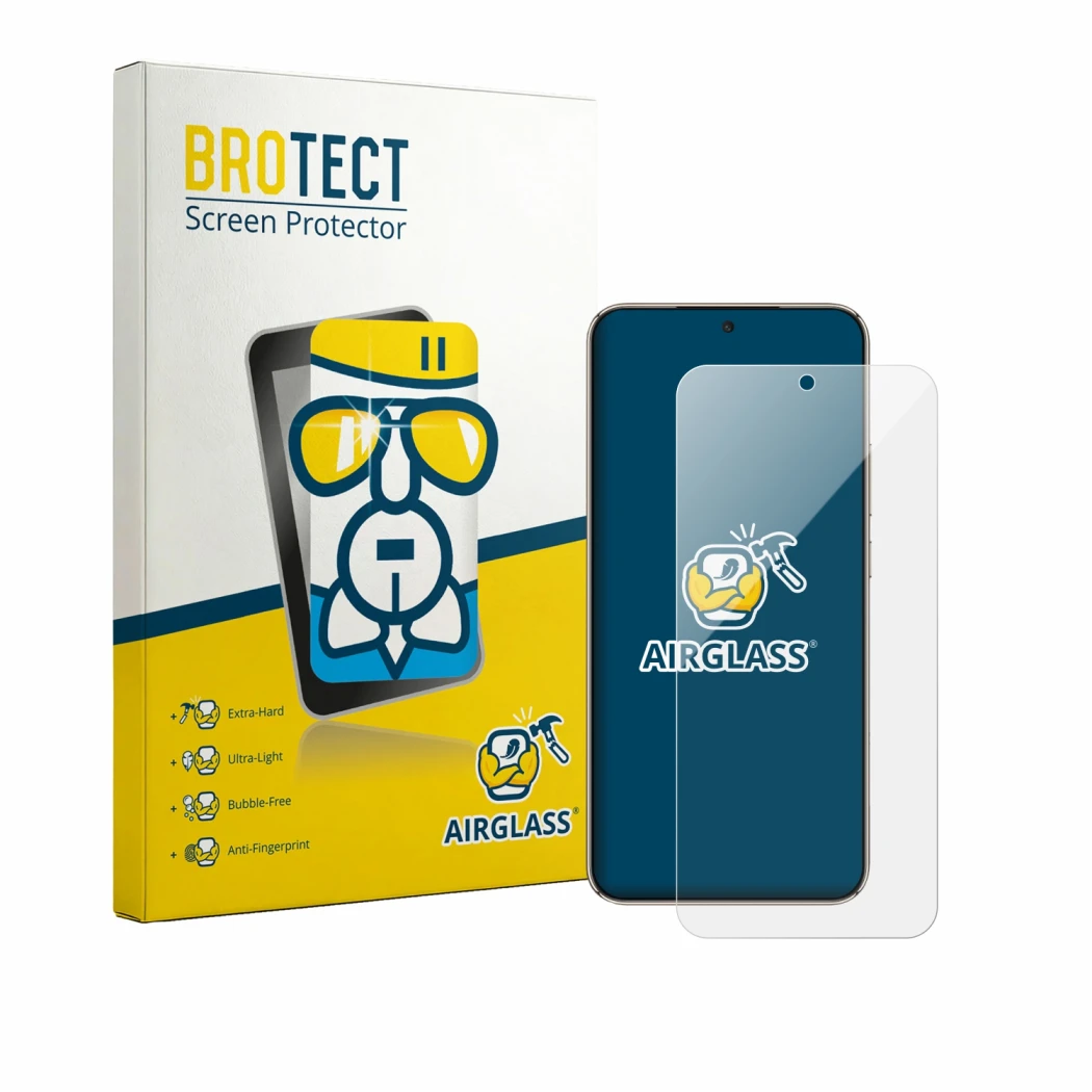 Front side of a product packaging with the brand logo BROTECT. Next to it is the device Honor X 70 Pro Max shown with the corr