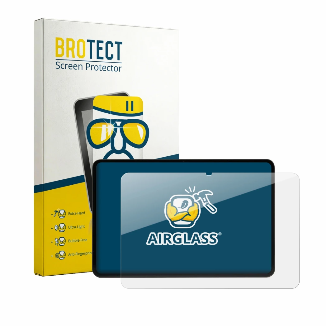 Front side of a product packaging with the brand logo BROTECT. Next to it is the device RedMagic Gaming Tablet 5 Pro shown wit