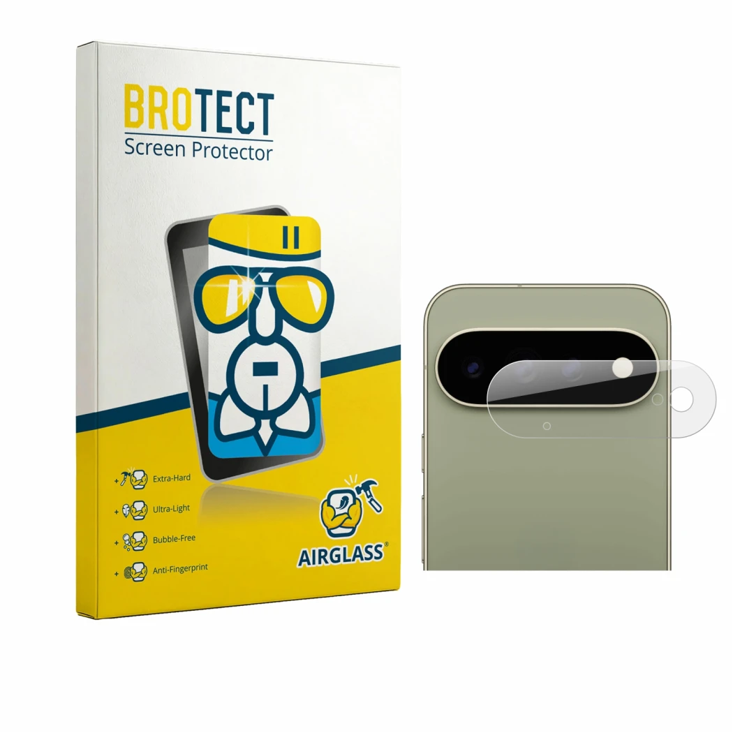 Front side of a product packaging with the brand logo BROTECT. Next to it is the device Google Pixel 11 Pro XL (ONLY Camera Le